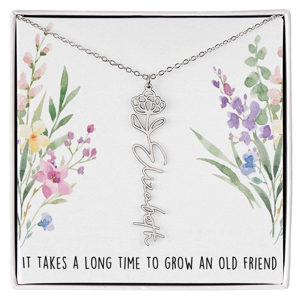 Personalized Birth Flower And Name Necklace
