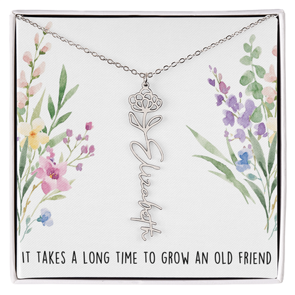 Personalized Birth Flower And Name Necklace