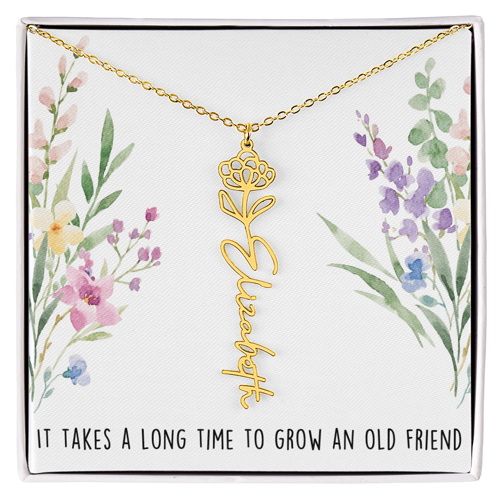Personalized Birth Flower And Name Necklace