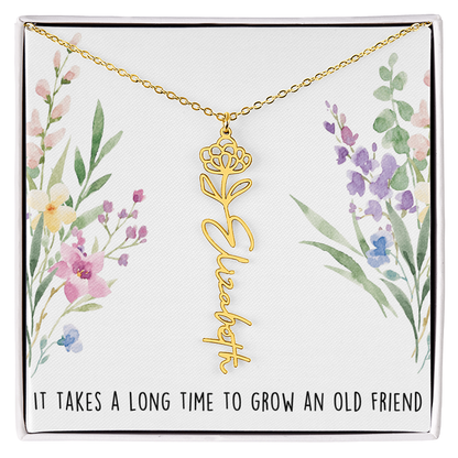 Personalized Birth Flower And Name Necklace