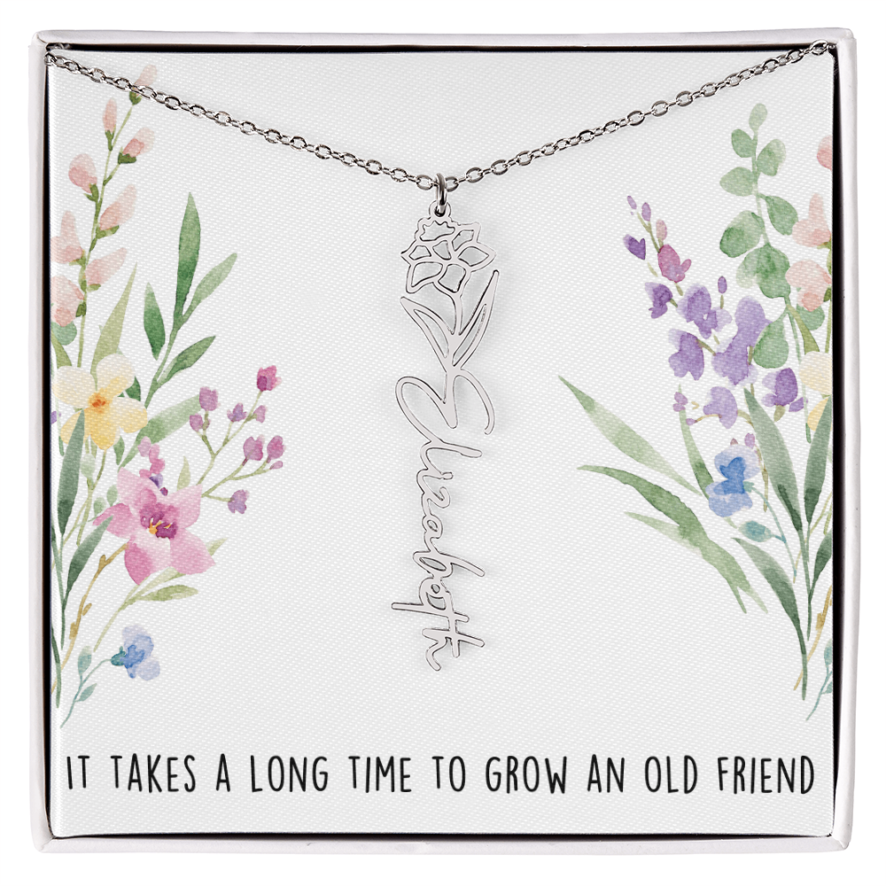 Personalized Birth Flower And Name Necklace