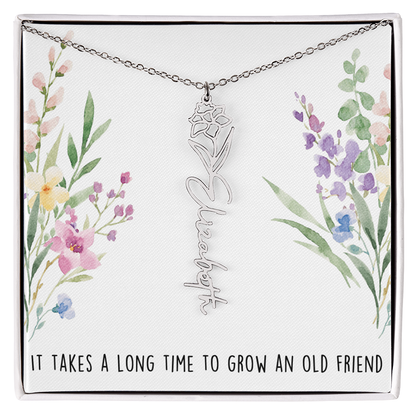 Personalized Birth Flower And Name Necklace