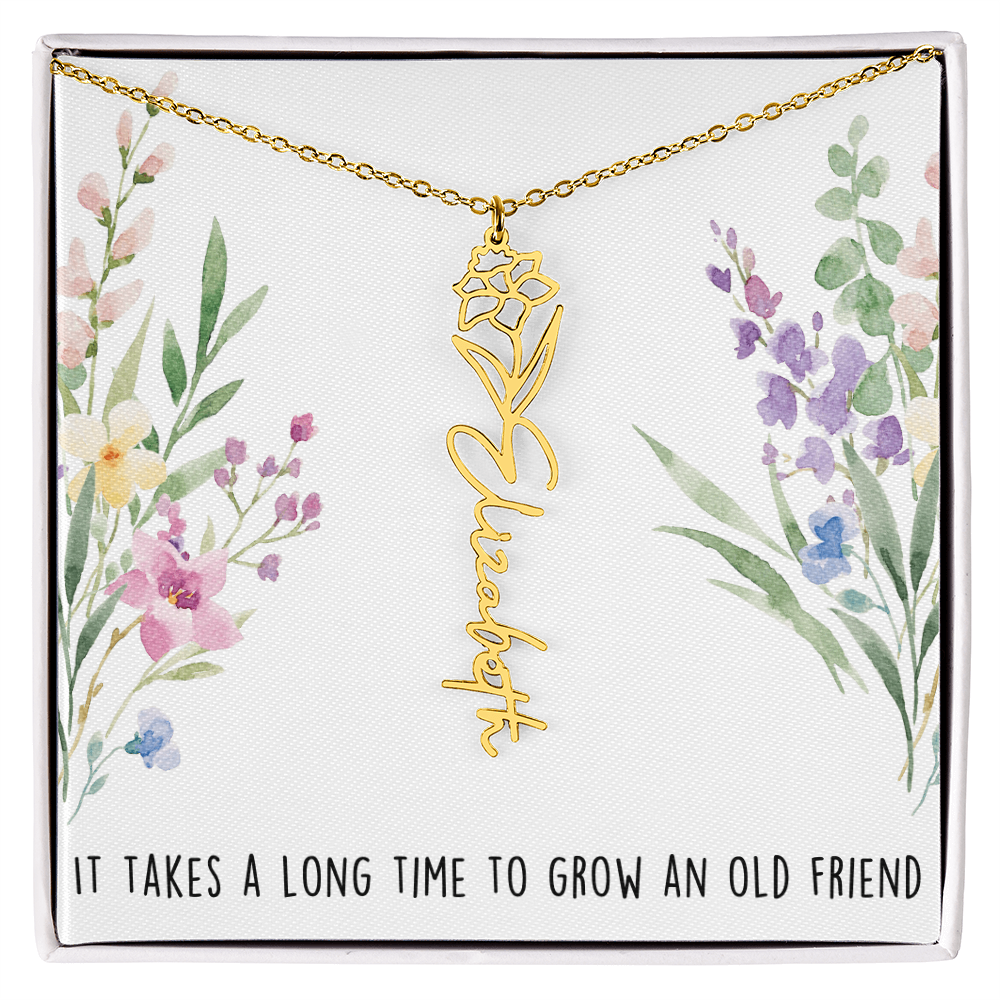 Personalized Birth Flower And Name Necklace