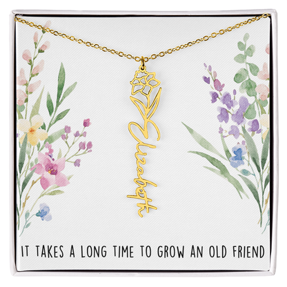Personalized Birth Flower And Name Necklace