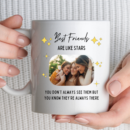 Best Friends Are Like Stars Personalized Photo White Mug