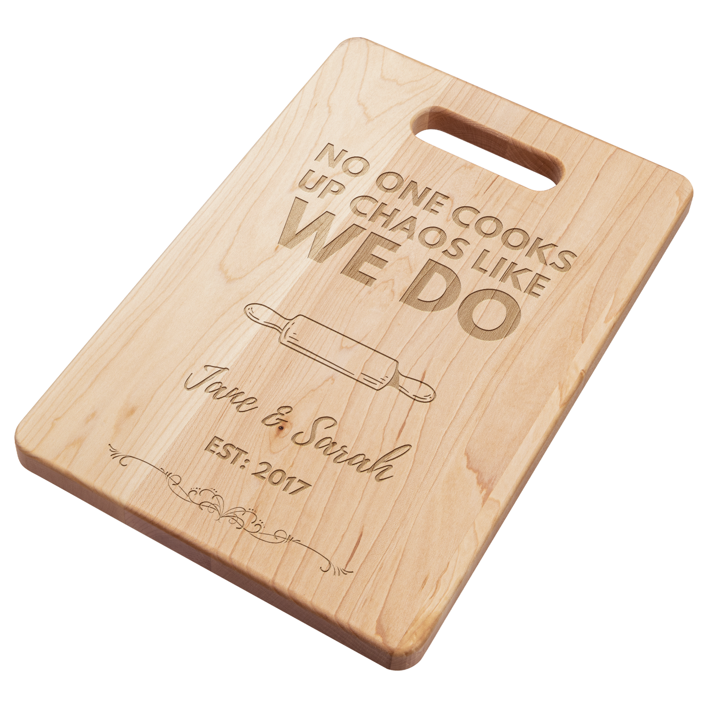 Personalized No One Cooks Up Chaos Cutting Board