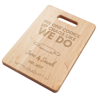 Personalized No One Cooks Up Chaos Cutting Board